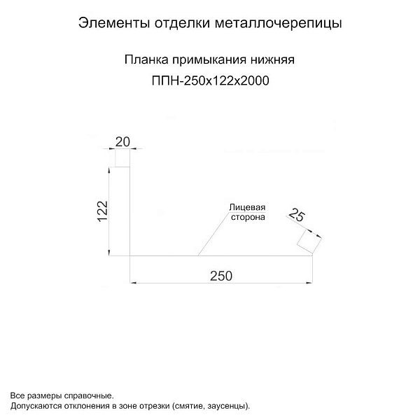 Планка примыкания нижняя 250х122х2000 (ПРМ-03-6005-0.5)